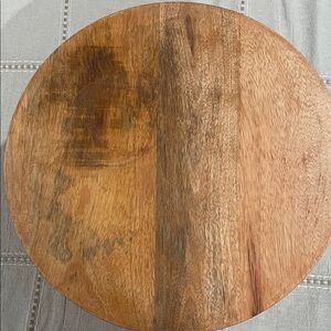 Round Wood Pedestal Board 5” Tray With Metal Legs Used